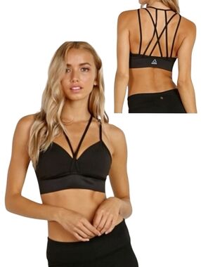 Reebok Strappy Sports Bra Black Medium Support Gym Activewear Sz S